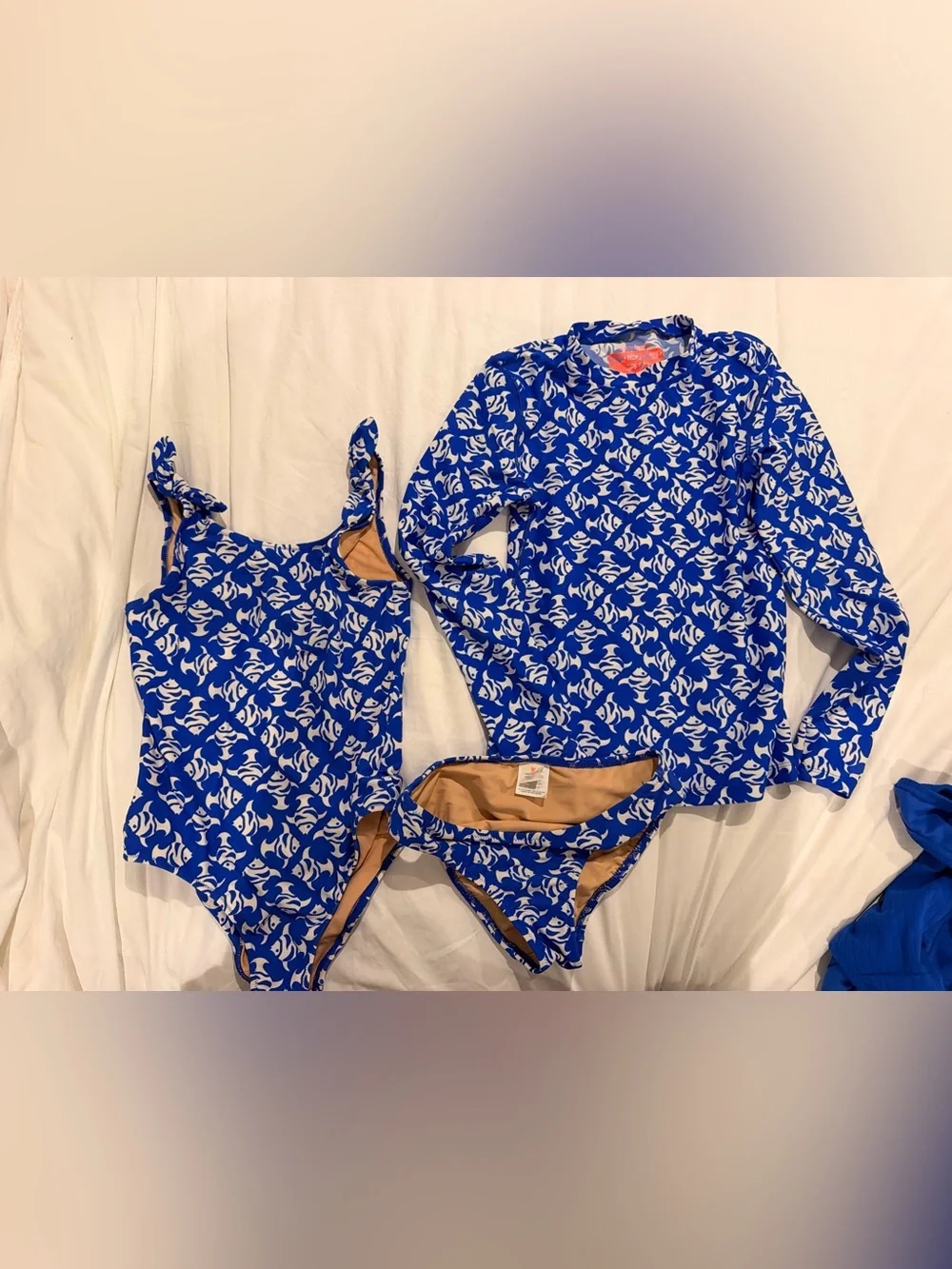 Crew Cuts Kids 3 Piece - Blue Floral Print Swim Set with Rash Guard